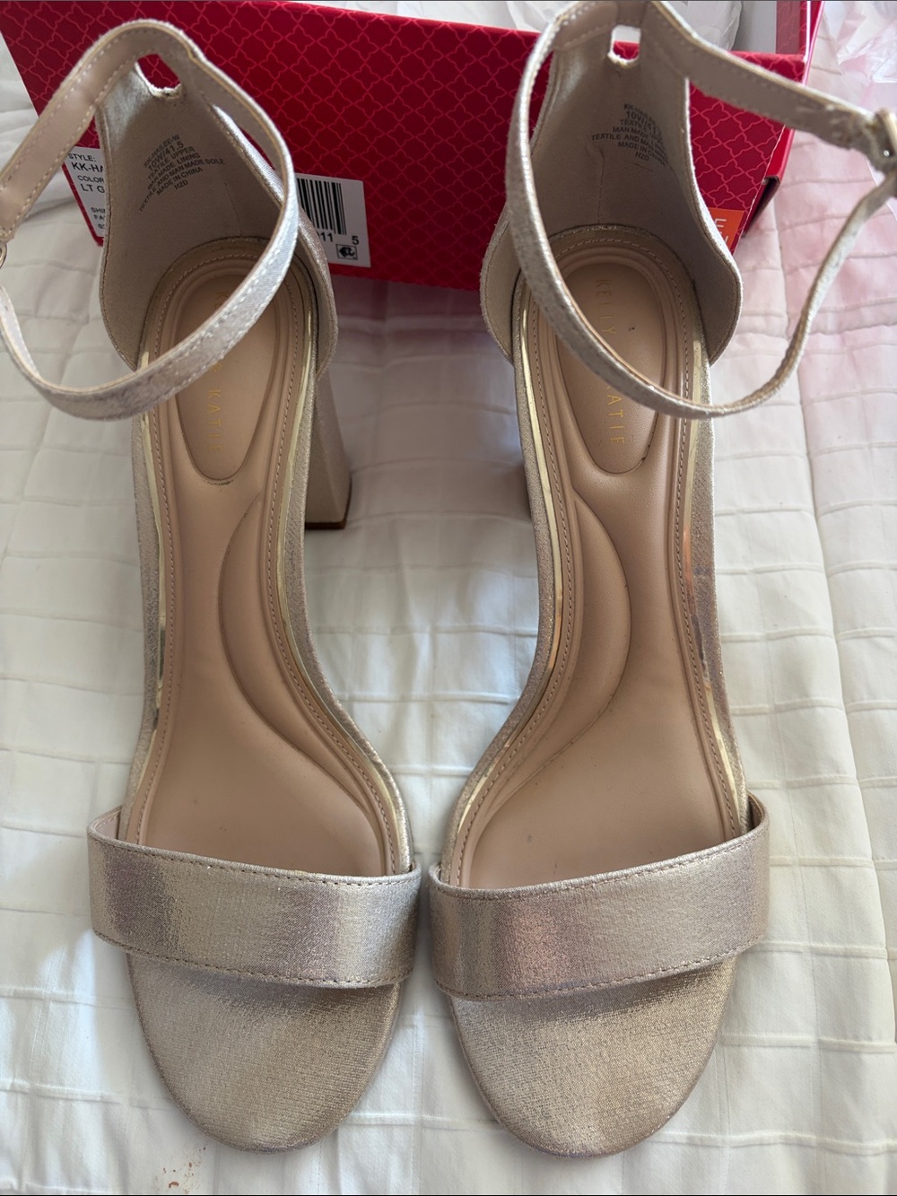 Women's Metallic Ankle-Strap Block Heel Sandals - light gold shimmer